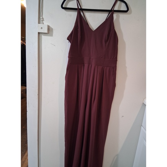 HALARA Pants - Halara Burgundy Wide Leg V-Neck Spaghetti Strap Jumpsuit with Pockets Large